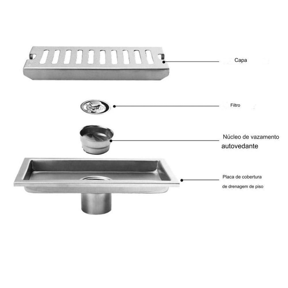 Ralo Linear Inox 50cm Banheiro Area Externa Lavabo Piscina Quintal Anti Odor Anti Inseto Higienico - 4