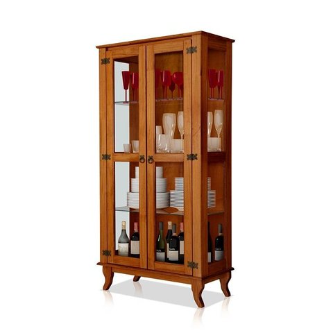 Cristaleira Madeira Maciça Alta Vintage Bella Luna Cor Castanho