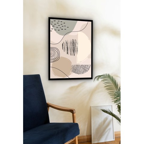 Quadro Decorativo Abstrato Formas Bege - 70x50cm:moldura Branca