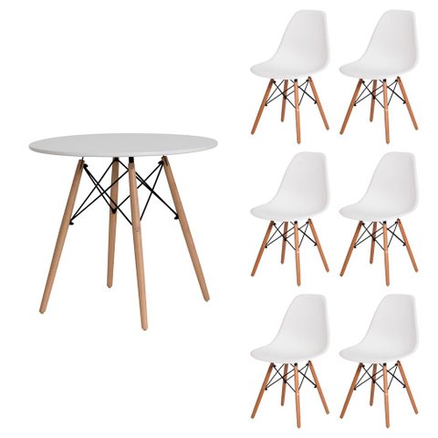 Kit Mesa Redonda de Jantar para 6 Lugares com 6 Cadeiras Charles Eames Eiffel