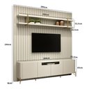 Ver imagem 3 de Rack e Painel Ripado 280cm com Prateleira Suspensa 100% Mdf Cor:luna com Dourado