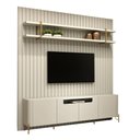 Ver imagem 2 de Rack e Painel Ripado 280cm com Prateleira Suspensa 100% Mdf Cor:luna com Dourado