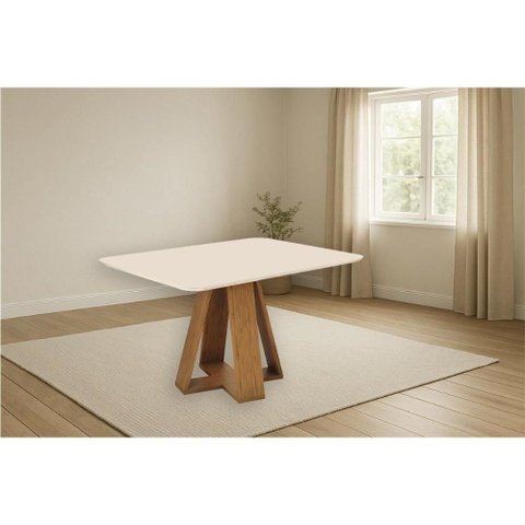 Mesa P- Cozinha Kiara C- Tampo Madeirado C- Vidro Curvo 120x90cm Freijo-Off White - DJ Móveis