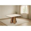 Ver imagem 1 de Mesa P- Cozinha Kiara C- Tampo Madeirado C- Vidro Curvo 120x90cm Freijo-Off White - DJ Móveis