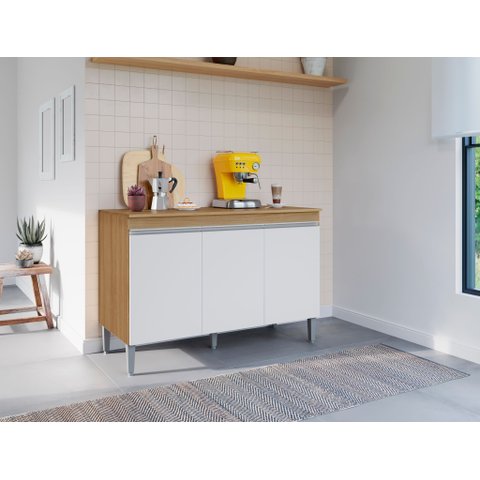 Balcão Gabinete Manu 3 Portas sem Tampo 120cm Ajl Móveis - Amêndoa/branco