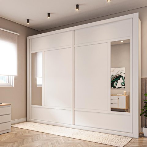 Guarda Roupa Paris Plus 2 Portas de Correr Branco Acetinado - Móveis Europa