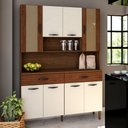 Ver imagem 1 de Armário de Cozinha com Balcão Star 8 Portas 2 Gavetas com Vidro Ripado 3d Nogueira/off White - Pnr M