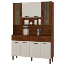 Ver imagem 2 de Armário de Cozinha com Balcão Star 8 Portas 2 Gavetas com Vidro Ripado 3d Nogueira/off White - Pnr M