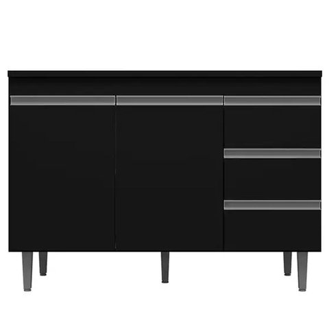 Balcão de Cozinha Andréia 120 Cm Preto 1822 com Tampo Mdp Ajl Móveis