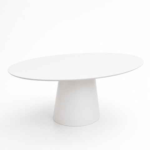 Mesa de Jantar Oval 160x90cm em Laca Branco - Base Cone Branco