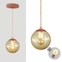 Ver imagem 1 de Pendente Bronze C/ Globo de Vidro Ambar de 14cm + Led 2w