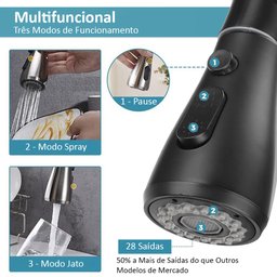 Torneira de Cozinha com Ducha Extensível Chuveirinho e Jato Monocomando de Água Quente e Fria - 4