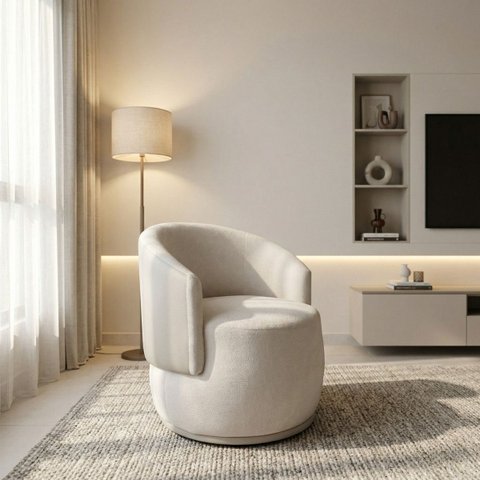 Poltrona Orgânica Elegante Anatômica Sala Quarto Recepção Compose Boucle Bege Corino Bege