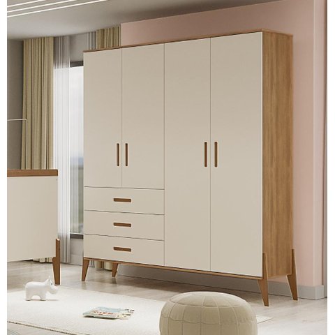 Guarda Roupa Emilly Off White Carvalho 4 Portas Canaã Baby