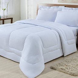 Kit 04 Peças Edredom Casal 100% Algodão em Malha Branco - 1