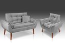 Ver imagem 1 de Kit 01 Poltrona + 01 Namoradeira Opala + 02 Almofadas Suede Cinza Claro -rv Decora