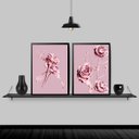 Ver imagem 2 de Kit 2 Quadros Flores Rosas Tinta 24x18cm - com vidro:Madeira preta