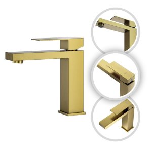 Torneira Banheiro Dourada Luxo Viena Monocomando Aço Inox 304 Goldenx