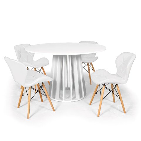Conjunto Mesa de Jantar Redonda Talia Branca 120cm com 4 Cadeiras Eiffel Slim