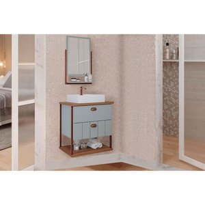Conjunto de Banheiro Balcão Suspenso C/cuba 65cm e Espelheira Uni Pistache/freijo - Mgm