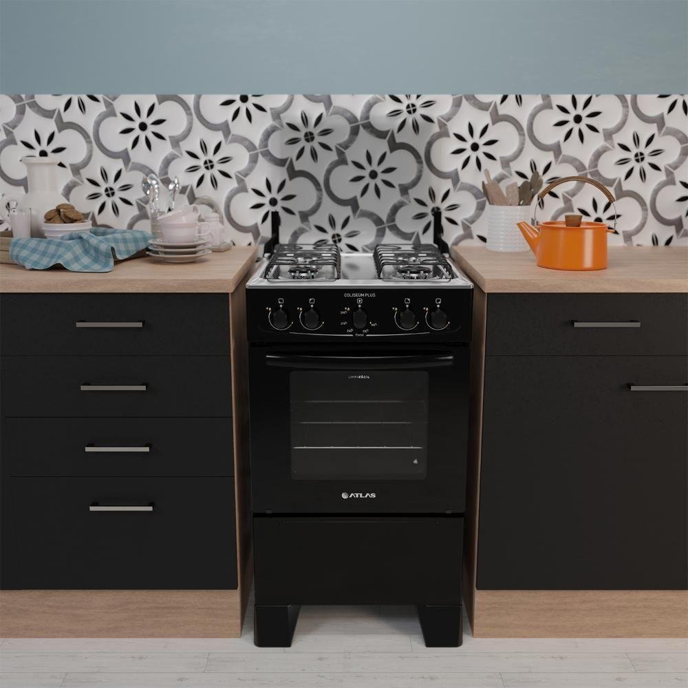 Fogão Atlas 4 Bocas Preto com Forno Limpa Fácil Coliseum Plus Forno 50l - 9
