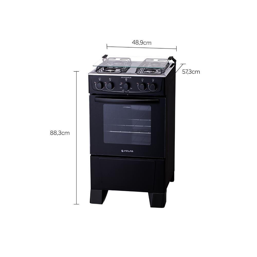 Fogão Atlas 4 Bocas Preto com Forno Limpa Fácil Coliseum Plus Forno 50l - 6