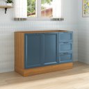 Ver imagem 1 de Balcão Planejado 2 Portas 3 Gavetas 120cm sem Tampo Soho CabeCasa MadeiraOriginals Freijó/Azul