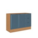 Ver imagem 2 de Balcão Planejado 2 Portas 3 Gavetas 120cm sem Tampo Soho CabeCasa MadeiraOriginals Freijó/Azul