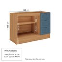 Ver imagem 3 de Balcão Planejado 2 Portas 3 Gavetas 120cm sem Tampo Soho CabeCasa MadeiraOriginals Freijó/Azul