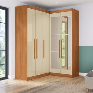 Guarda-roupa Modulação de Canto com Puxadores Mdf com Espelho Paris