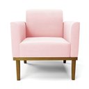 Ver imagem 3 de Poltrona Decorativa Pés Fixo em Madeira Castanho Suede Rosa Bebê