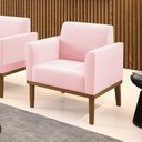 Ver imagem 7 de Poltrona Decorativa Pés Fixo em Madeira Castanho Suede Rosa Bebê