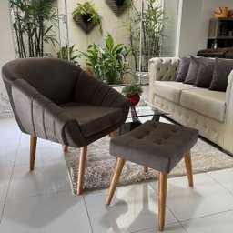Poltrona Giovana em Sued Premium: Marrom Pés Madeira Claro - 2
