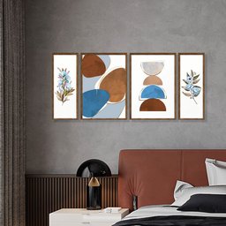 Kit 4 Quadros para Decoração Flores Azuis Moderno Sala Quarto - 3