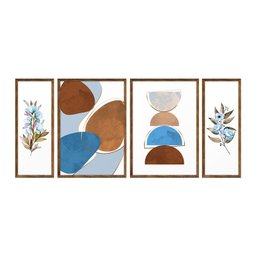 Kit 4 Quadros para Decoração Flores Azuis Moderno Sala Quarto - 1