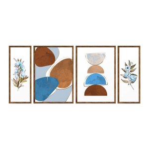 Kit 4 Quadros para Decoração Flores Azuis Moderno Sala Quarto