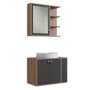Ver imagem 2 de Gabinete de Banheiro Suspenso 67cm com Espelheira e Cuba Marrom/Mel/Grafite