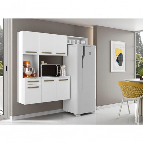 Cozinha Compacta Carol 6 Portas 1 Gaveta MDP 163cm Branca Aramóveis