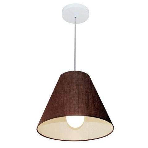Lustre Pendente Cone Md-4028 Cúpula em Tecido 25/30x12cm Café - Bivolt