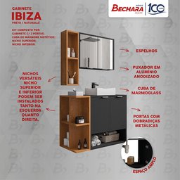 Conjunto de Banheiro com Gabinete 2 Portas, Cuba e 1 Espelheira Ibiza - 4