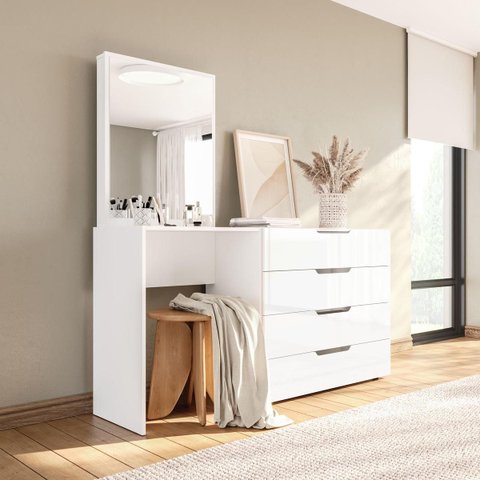 Cômoda Penteadeira Madri 4 Gavetas c/ Espelho 149x160cm Branco 250806