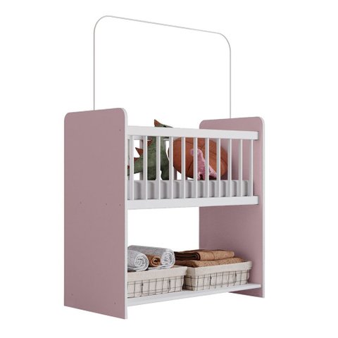 Mini Berço Fixo Moisés Toy para Bebê com Colchão 89cm Branco Rosa - Desk Design