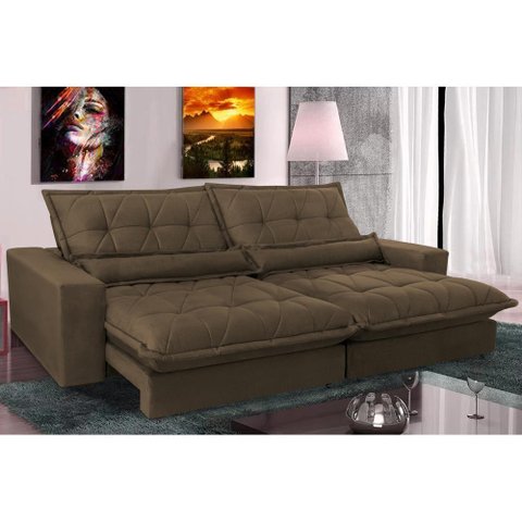 Sofa Retrátil e Reclinável 3,12m com Molas Ensacadas Cama Inbox Soft Tecido Suede Café