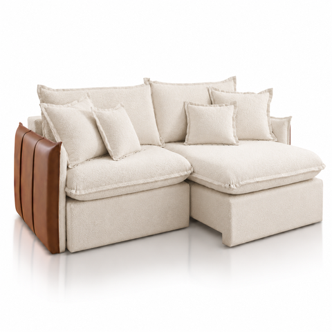 Sofá Retrátil Madri com Assento Soft D28 e Almofadas Soltas:Boucle Cru/2.60