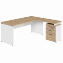 Ver imagem 3 de Mesa Escritório L 170cm X 70cm Gaveteiro 3 Gav. Pé Painel F5 Cor:macadâmia com Branco