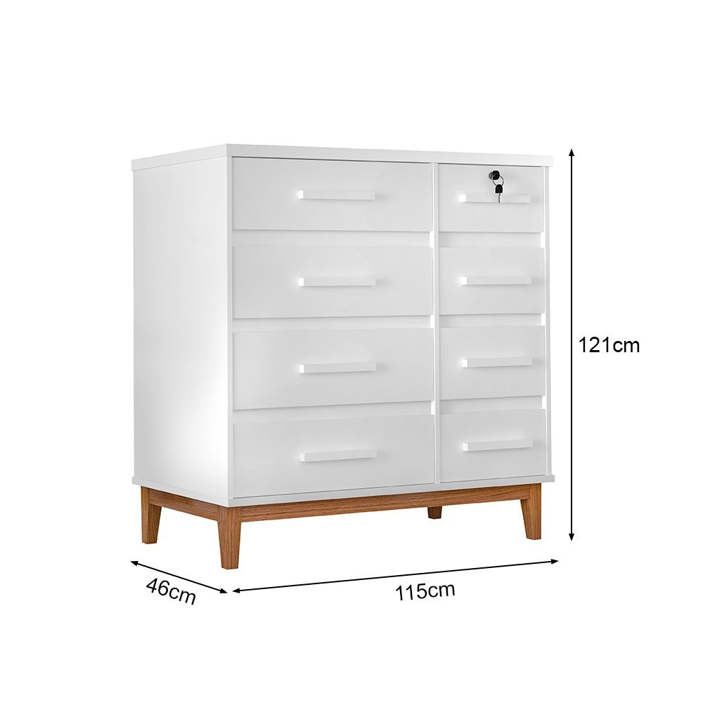 Cômoda para Quarto 8 Gavetas Detroit Branco - 3