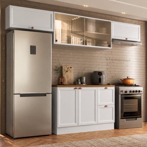 Cozinha Completa Modulada Americana com Vidro Reflecta 4 Peças Yescasa