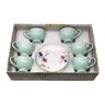 Jogo 6 Xícaras de Café 100ml C/ Pires Verde Floral Cerâmica Premium Luxo Café Cozinha Louças 12pçs - 3