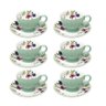 Jogo 6 Xícaras de Café 100ml C/ Pires Verde Floral Cerâmica Premium Luxo Café Cozinha Louças 12pçs - 5