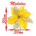 Ver imagem 3 de Kit 6 Flores Decoração Natal Artificial Brilho Amarela 30cm
